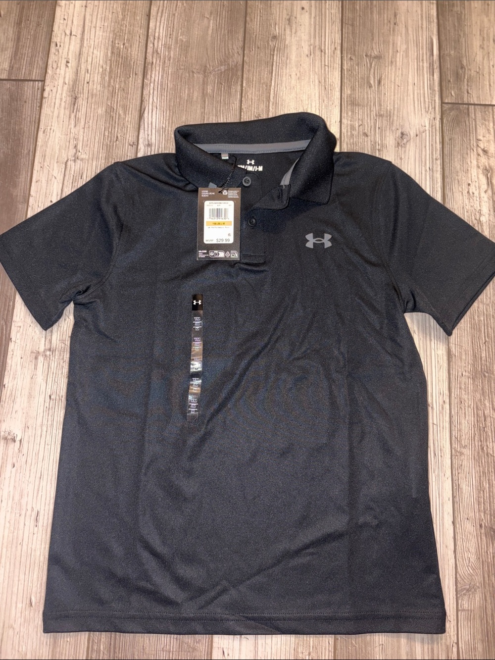 NWT Under Armour kids Black Performance Polo with Logo